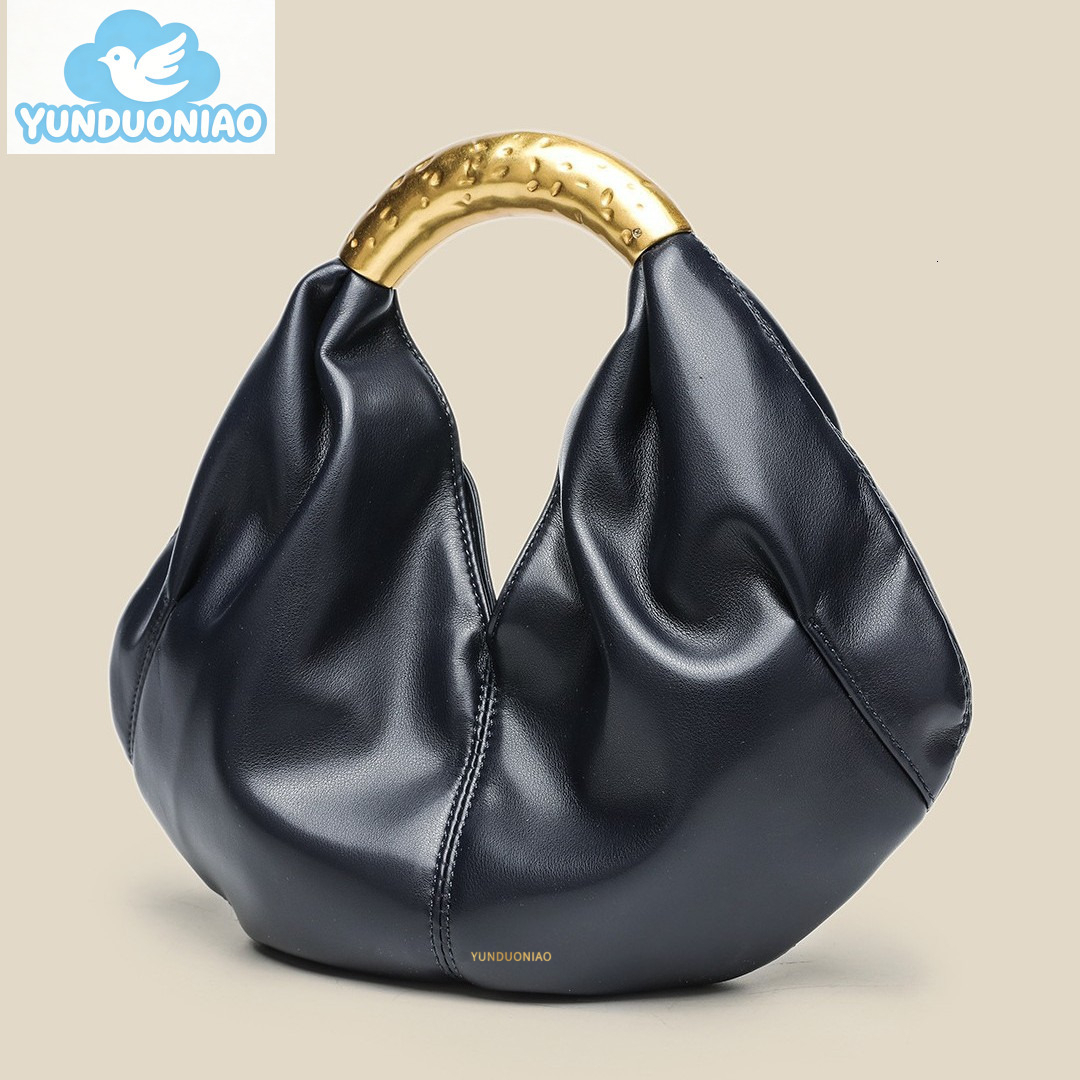 YUNDUONIAO new metal decoration fashionable handbag soft leather high-end dumpling bag mini pleated handbag trendy handbag