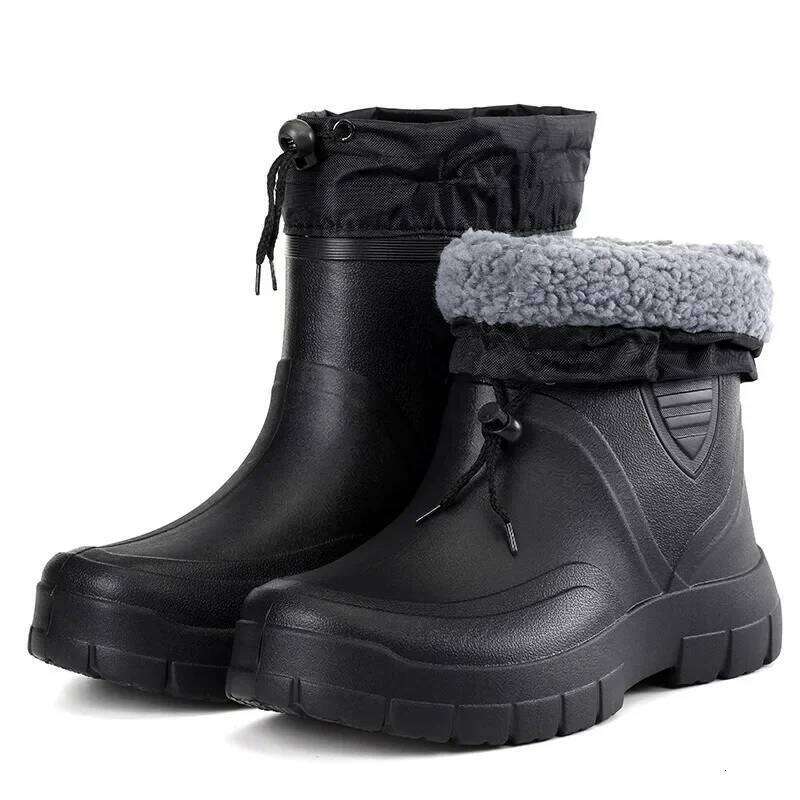 Large Size Autumn Winter Fashionable Cotton Low Cut Fleece Lightweight Waterproof Windproof Anti Slip Warm Rain Boots