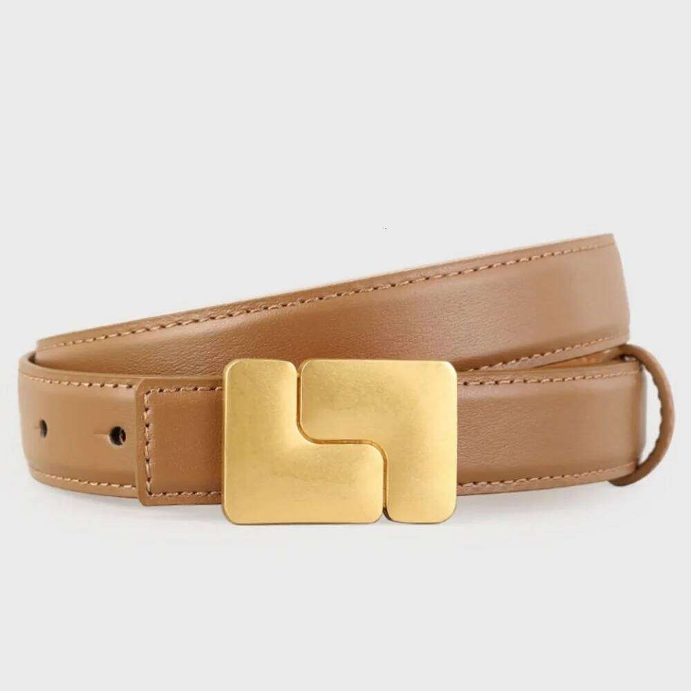 Women's Korean Style Genuine Leather Cummerbunds Female Dress Corsets Waistband Belts With Gold Buckle Decoration Narrow Belt High-Quality