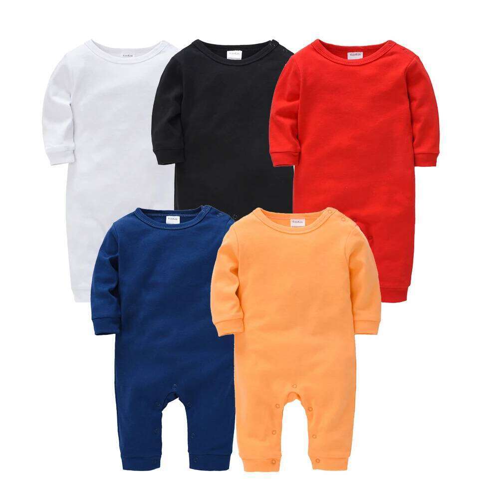Kavkas Spring Baby Boys Girls Clothes Romper Solid Colors Blank Plain Long Sleeve 100% Cotton Kids Outfit Footies Jumpsuit Z260306