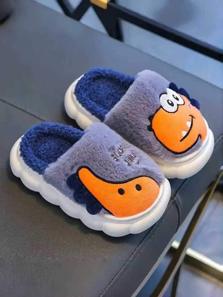 Boys and girls dinosaur warm fleece and anti-slip thick-soled slippers S260305