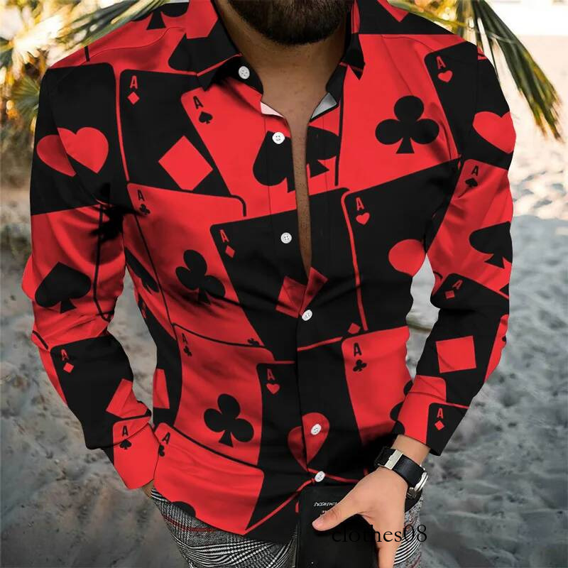 Autumn and Winter Men's Single Breasted Lapel Long Daily 3D Printing Luxury Retro Pattern Casual Button Cardigan Shirt