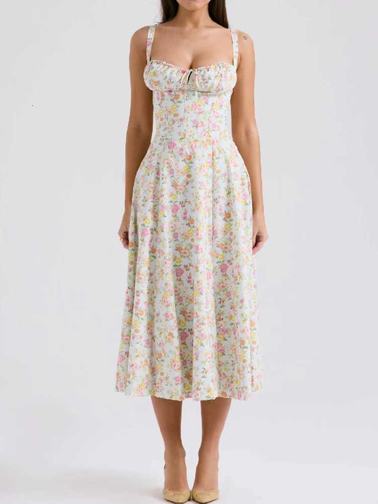 New Floral Midi Dress Bohemian Flowy Slit Dress Elegant Fashion Women Going Out A-line Casual Summer Sundress Print Halter Dress X260306