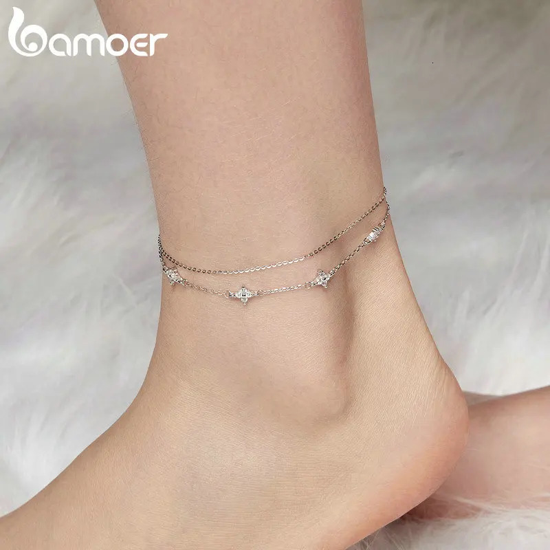 925 Sterling Silver Four-Leaf Clover CZ Anklet Chian Bracelet for Leg Female Foot Jewelry For Women BST008 260304
