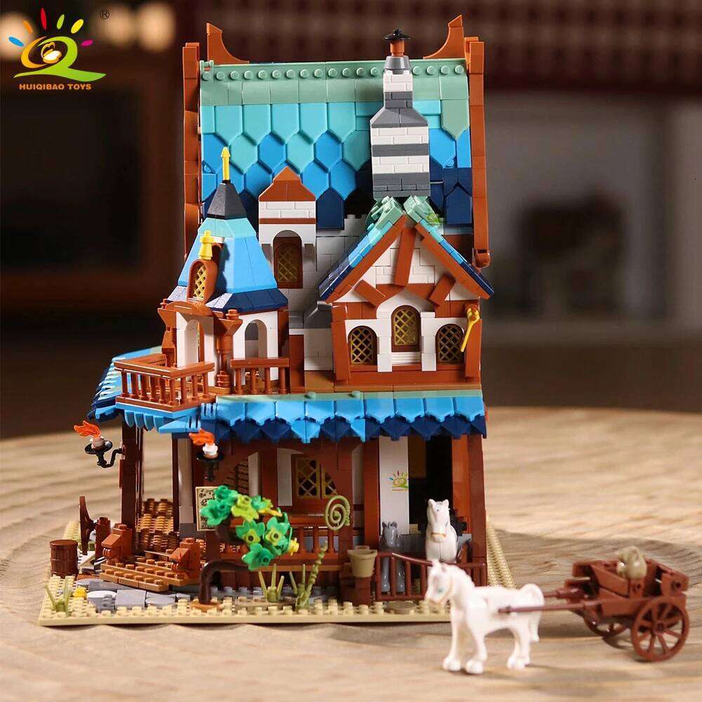 HUIQIBAO MOC Castle City Medieval Architecture Style House micro Building Blocks mini Brick Construction Toys for Children Gifts Z260305