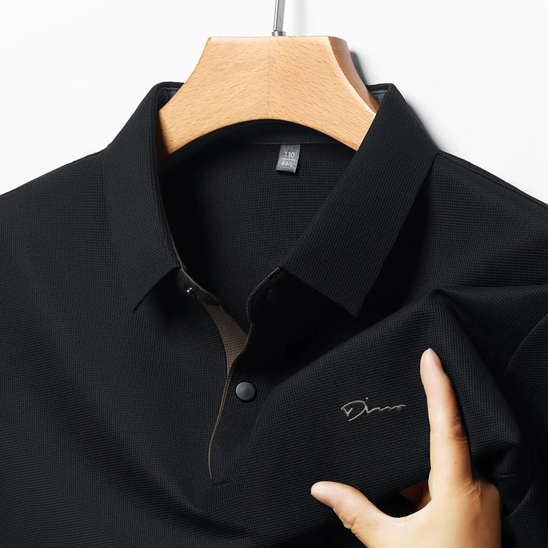 Summer seamless ice silk short sleeved T-shirt polo shirt flip collar casual elastic top breathable thin half sleeve 260304