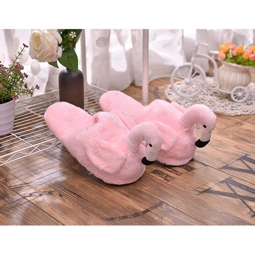 Cute Lady Teen Flamingo Soft Plush Warm Slippers Winter Warm Home Slippers Women Animals Plush Slippers S260305
