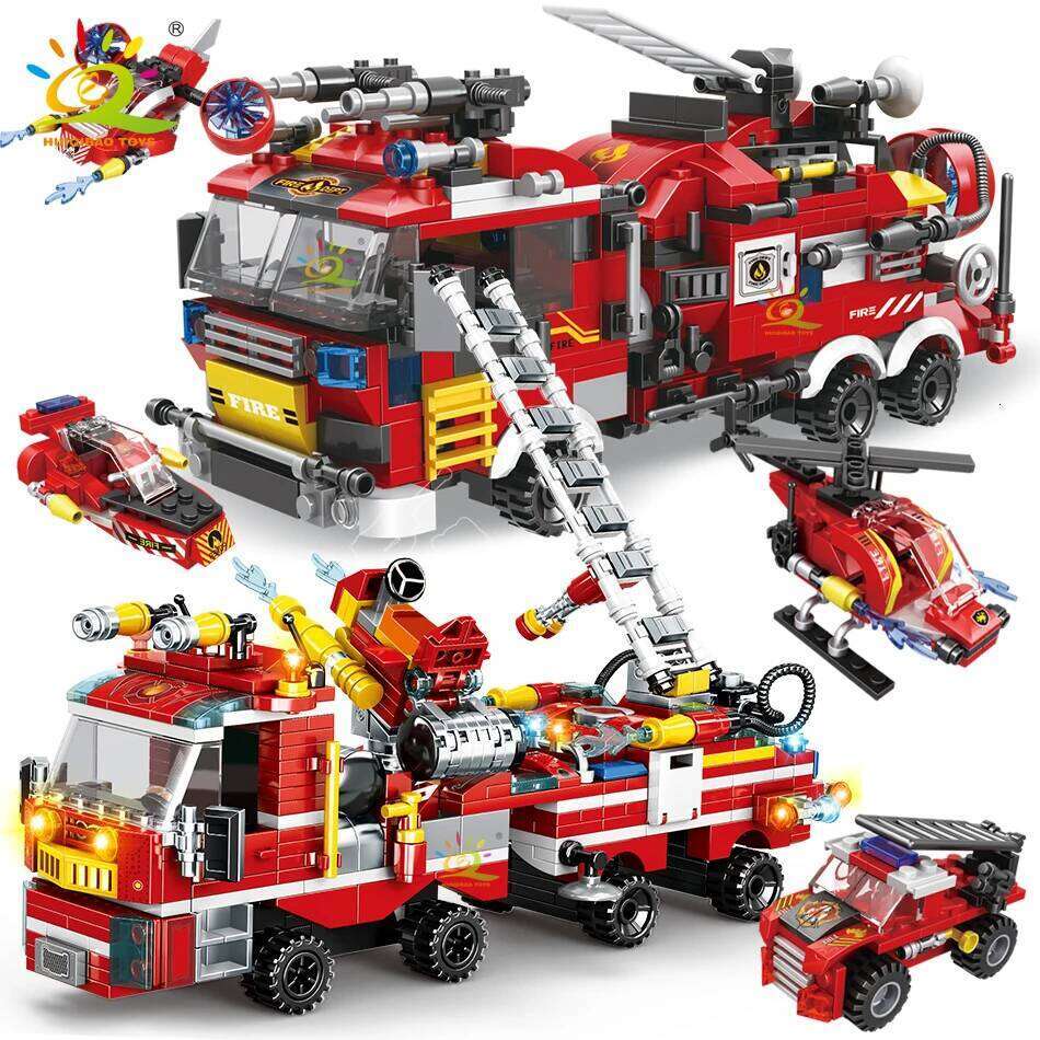 HUIQIBAO Fire Truck Model Building Blocks Firefighting Set Fireman Figures Bricks City Construction Toy for Children Gift Z260306