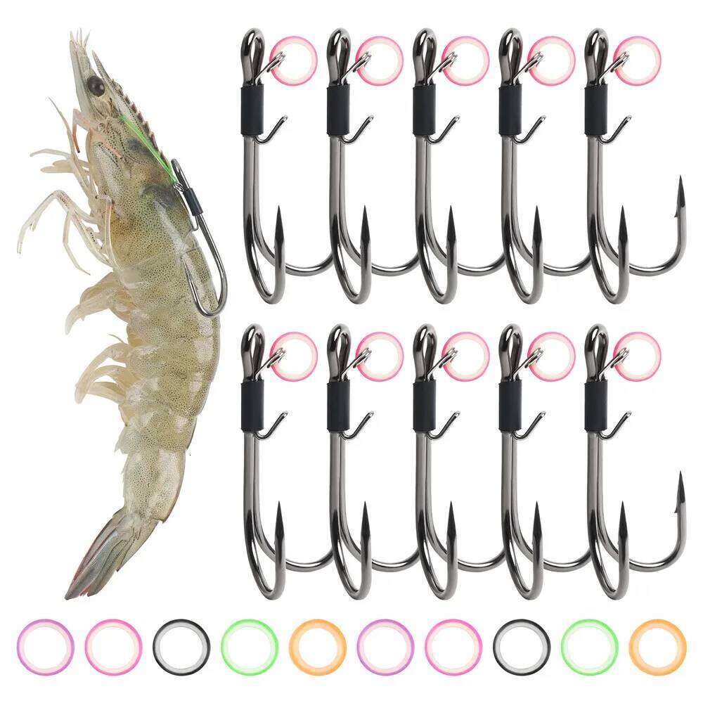 10pcs Fishing Hook Double Hooks Live Bait Holder Shrimp Walker Fishhooks for Bass Groupers Catfish Y260305