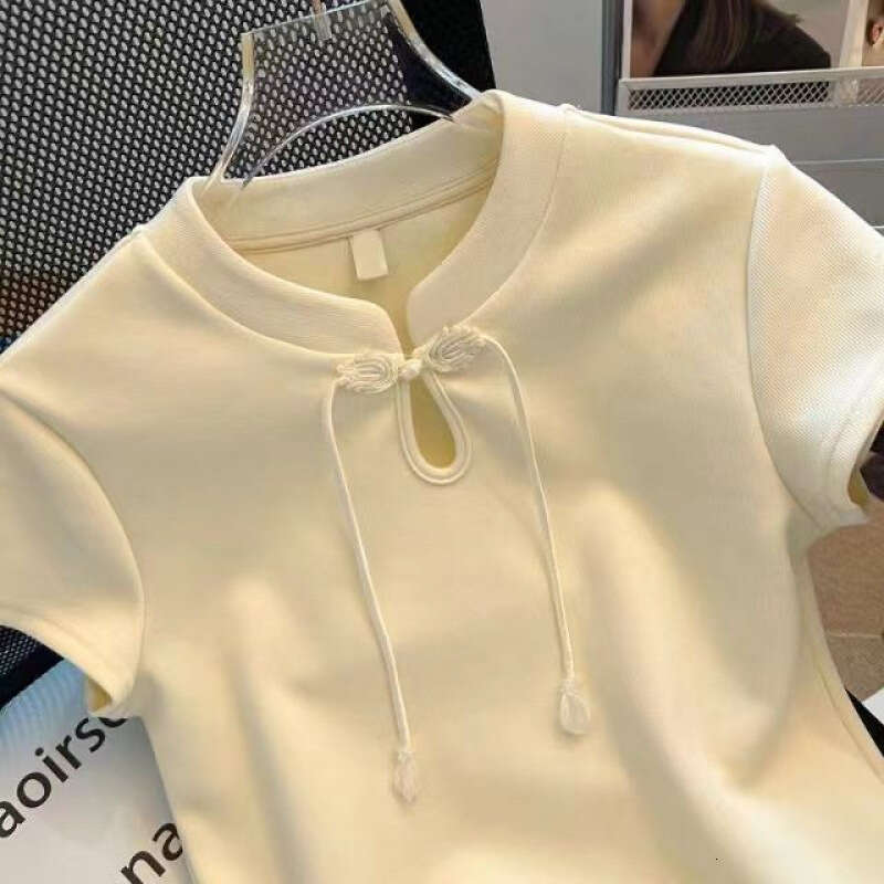 2026 Summer New Women Short Sleeve Pullover T-shirt Female Short Solid Color Tops Tees Ladies Stand Collar Casual T Shirts New Chinese Style