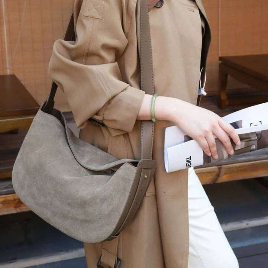 OLOEY Hifashion Cowhide Suede Genuine Leather Hobo Shoulder Bags For Women 2026 Luxury Creativity Half Moon Crossbody Ladies Handbags Practical Bag