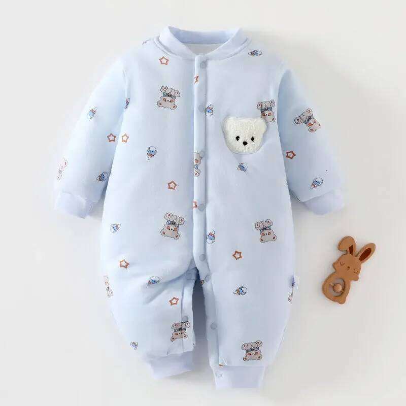 Winter Cute Animal Design Neonatal Boys Girls Teddy Bear Pattern 100 Cotton Rompers Children's Clothing Z260306