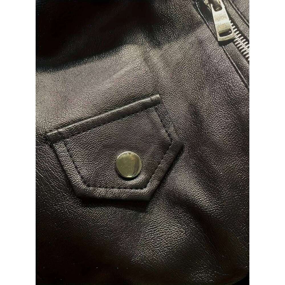 Spring and Autumn Women's Short American Retro Pu Motorcycle Leather Slim Jacket