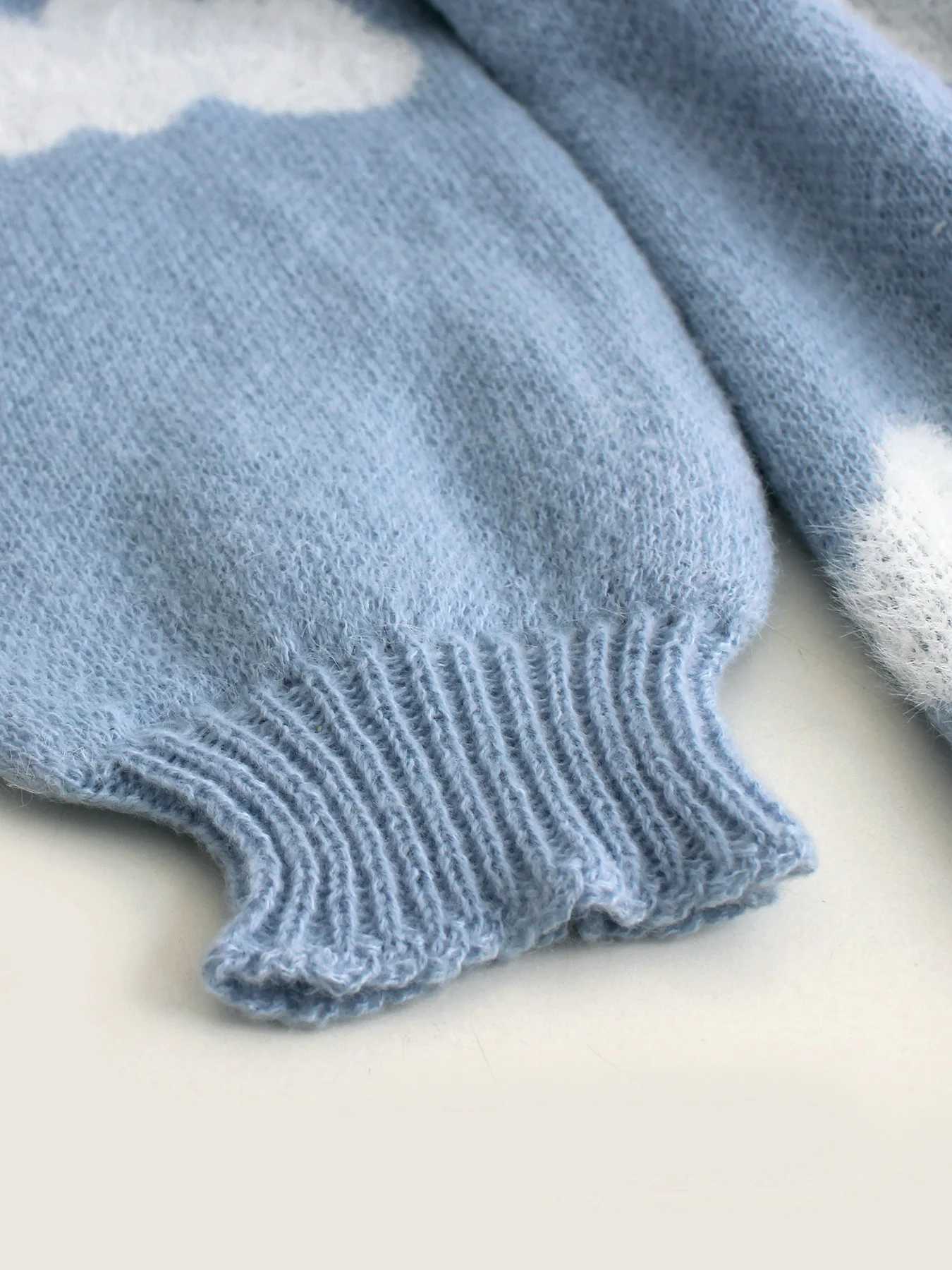 Womens sweater long sleeved cardigan white cloud jacquard medium long style for spring autumn and winter M260306