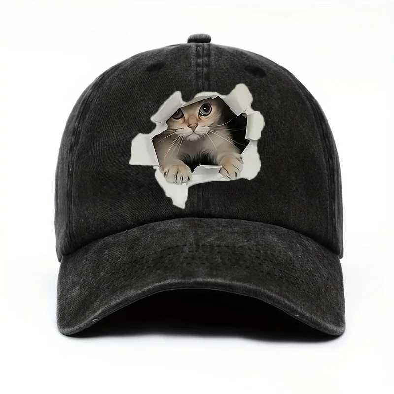 Funny Style Cat Patterned Baseball Cap with Adjustable Outdoor Casual Hat Suitable for Both Men and Women Cat Enthusiasts S260306