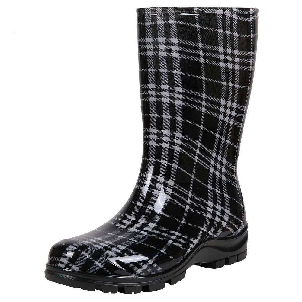 Litfun Waterproof New Rubber Printed Pull On Mid Calf Comfortable Non-slip Outdoor Women's Rain Boots