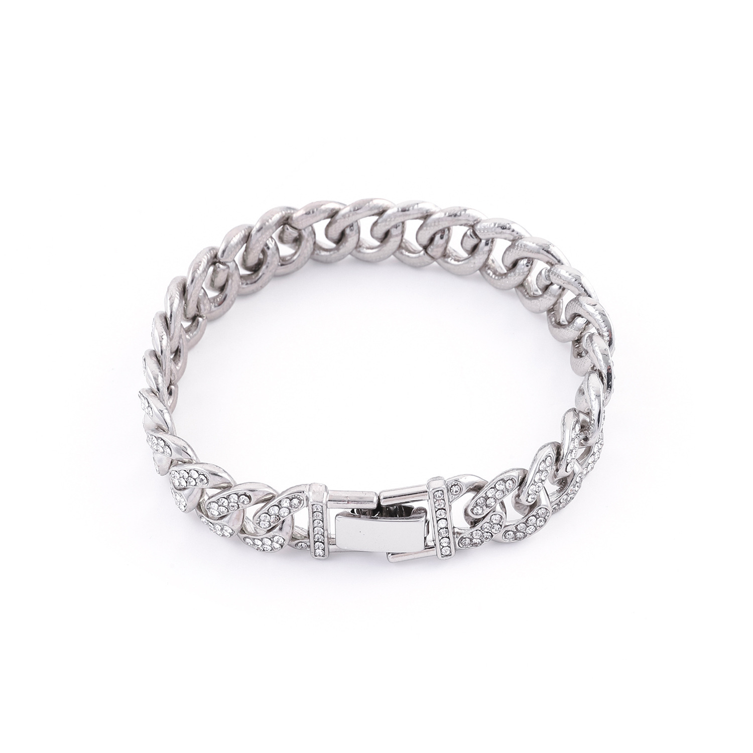 Bracelet Minimalist Fashion Full Diamond Cuban Bracelet Ins Style Hip Hop Trendy Personality Unisex Wholesale Titanium Steel Bracelet
