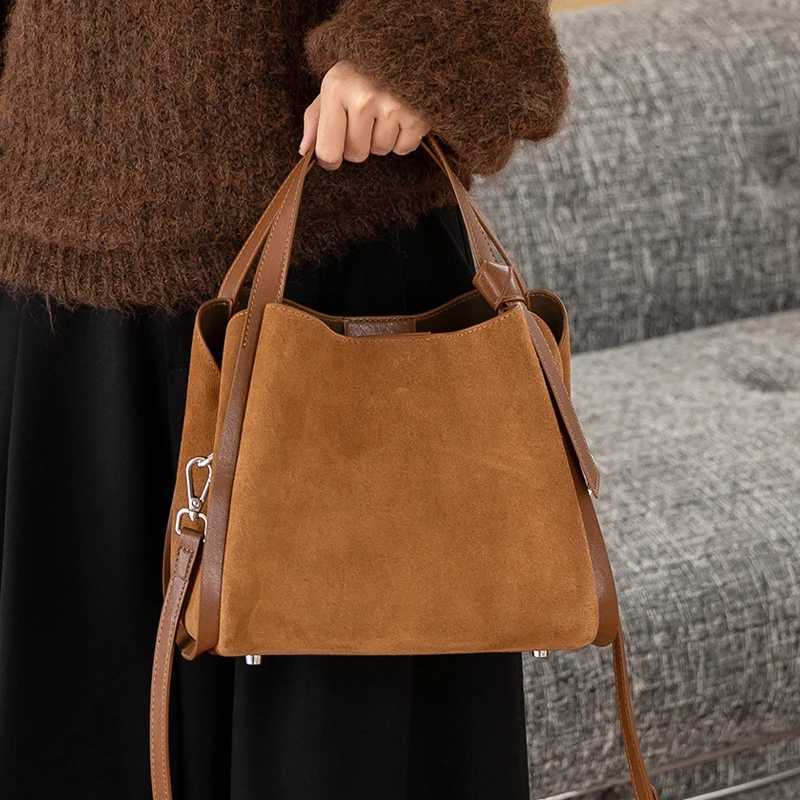 Women Suede Cow Leather Shoulder Bag Female Genuine Leather Versatile Handbags Ladies Fashion Designer Crossbody Bags H260306