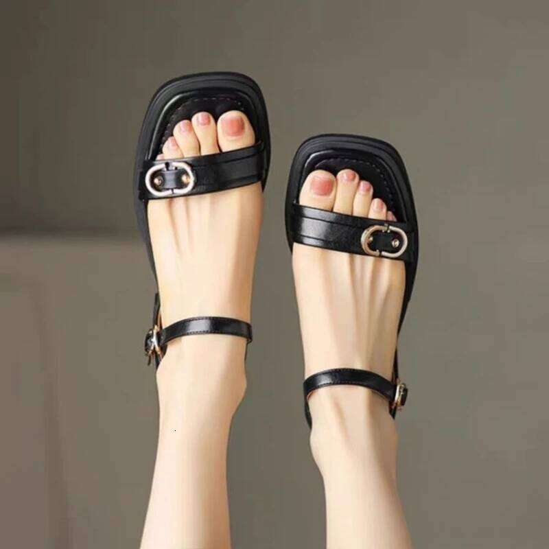 2025 Summer Women Sandals Low Heels Basic Genuine Leather Concise Office Plus Size 35-43 Ladies Casual Outdoor Shoes