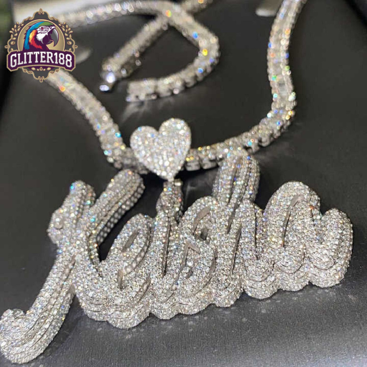 Gra Certificate Custom Moissanite Pendant Name 925 Sterling Silver Hip Hop Fully Vvs Iced Out Hip Hop Moissanite Pendant