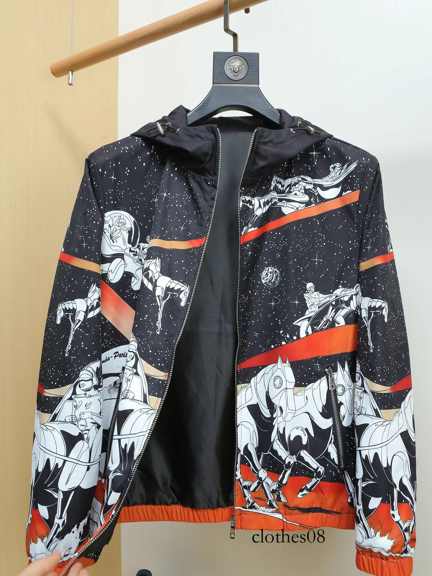 Spring Thin Print Hooded Jaet Men's Sli Faion Slim Fit Top Polyester Casual Sle Breathable Zipper Closure China Made