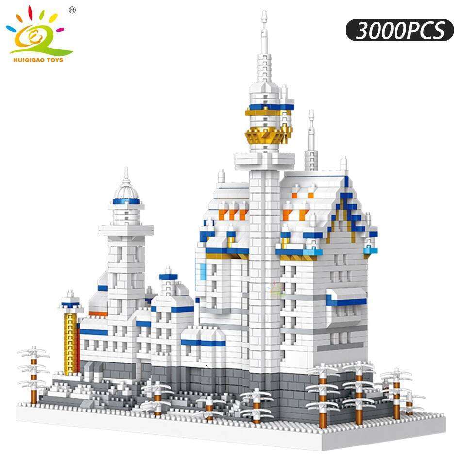 HUIQIBAO 3000pcs Swan Stone Castle Architecture Model Micro Building Blocks City Street View Mini Diamond Bricks Children Toys Z260306