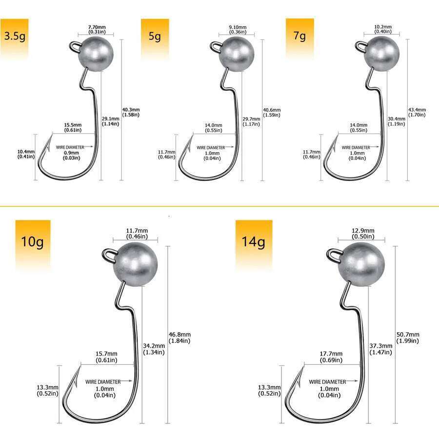 5Pcs 3.5g 5g 7g 10g 14g Fishing jig with offset ,Round head ,high carbon steel narrow belly fishing hook S260305