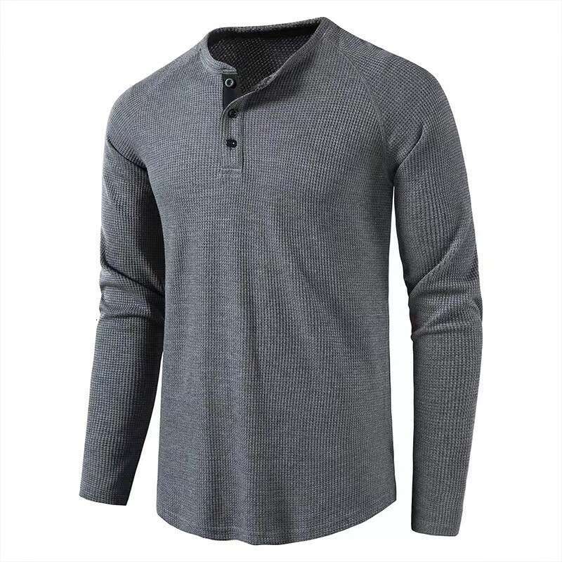 New autumn winter T-shirt, European and American men's solid color long-sleeve base shirt, henley shirt for men