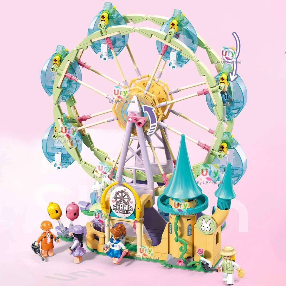 Sluban Friends City Amusement Shuttle Castle Roller Coaster Ferris Wheel Model Building Blocks Set DIY Toy for Girl Gift Z260305