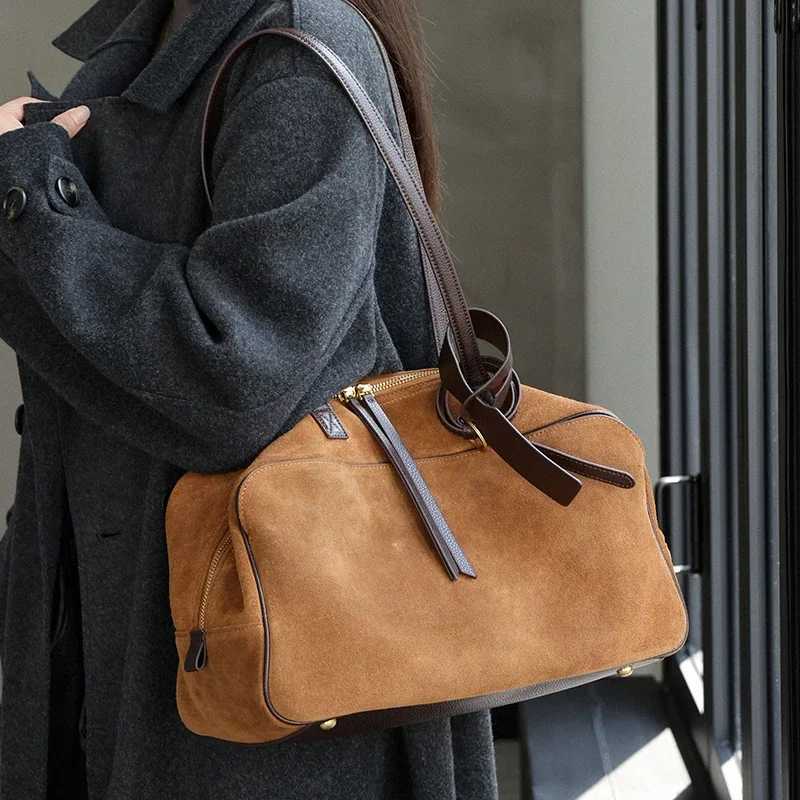 Autumn winter Womens Cow Genuine Leather Tote Bag suede commuting Cowhide Handbags Large Capacity Designer velvet Bags H260306