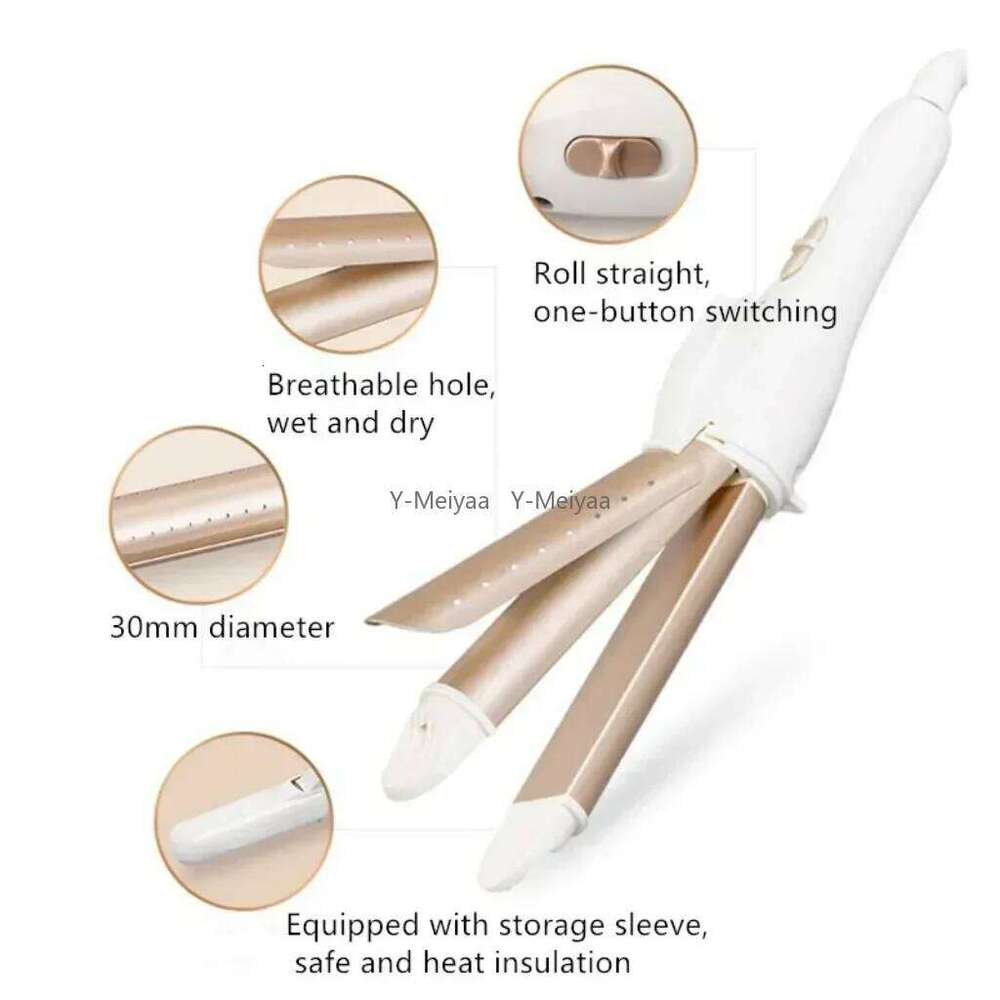 Gold Ceramic Hair Curler 3 in 1 Multifunction Curling Iron Straightener Heated Roller Professional Styling Tool 26Y0306