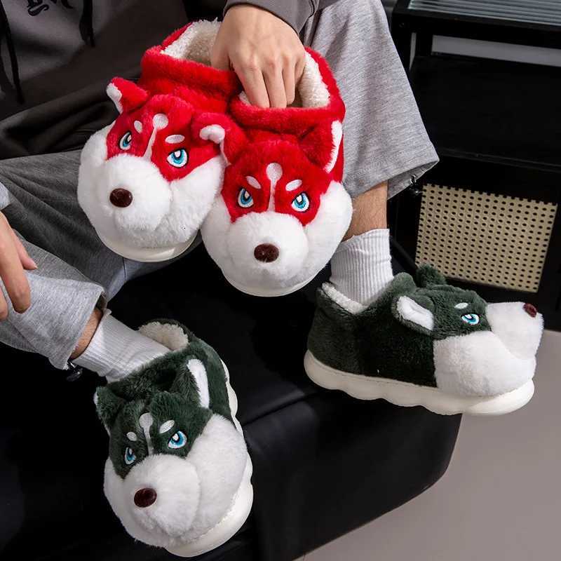 Plus Size 50 Indoor Fluffy Slippers For Women Men Winter Warm Shoes Cute Cartoon Dog Light Weight Couples Home Floor Slipper S260305