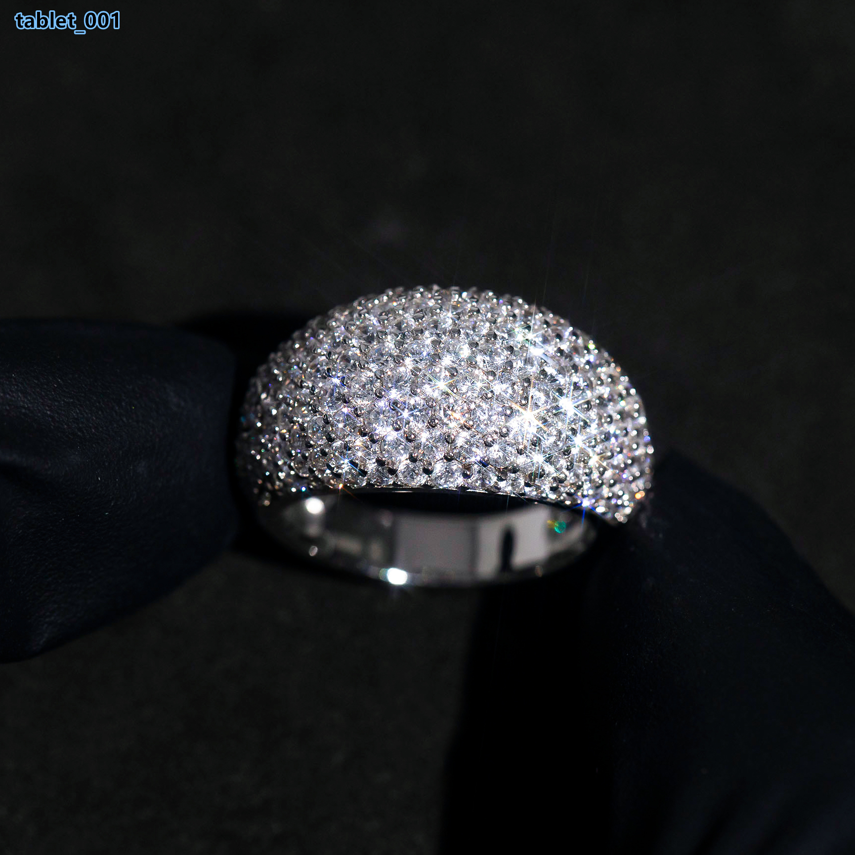 Hip Pop Rock Style Iced Out Pave Moissanite Diamond Dome Ring Silver 925 Plated With 18K White Gold VVS Moissanite Jewelry