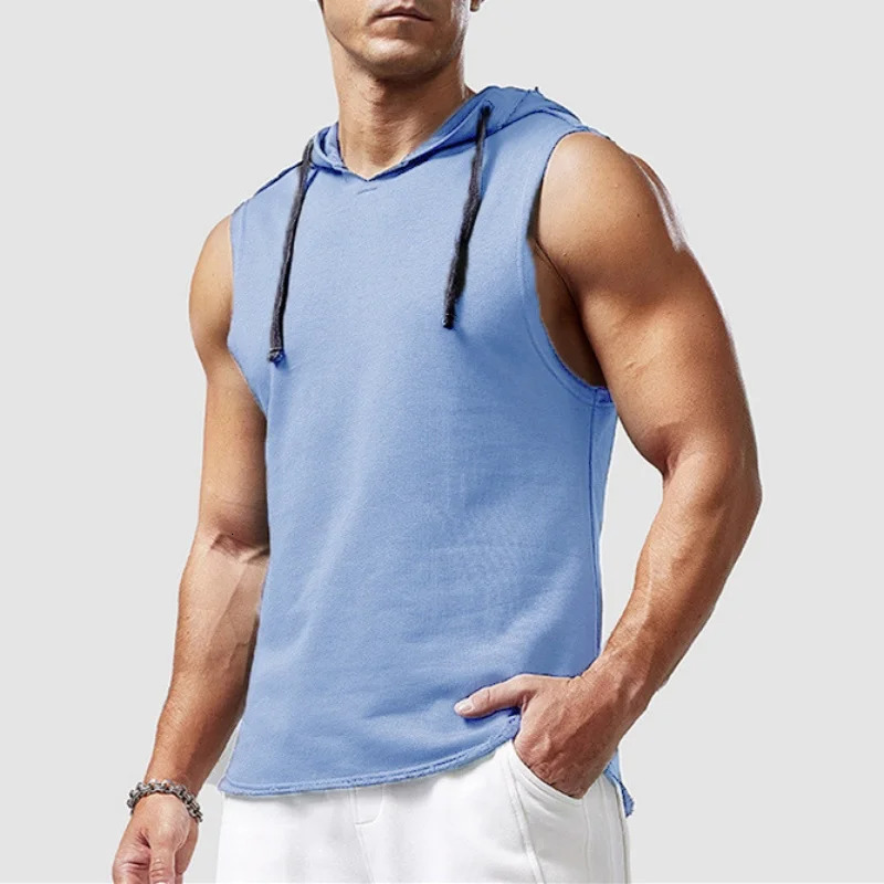 M-3XL Mens Tank Tops Vest Sleeveless Tees Hooded Male T Shirt Gym Exercise Sports Golf Shirt Korean Style Casual Solid Color 260306