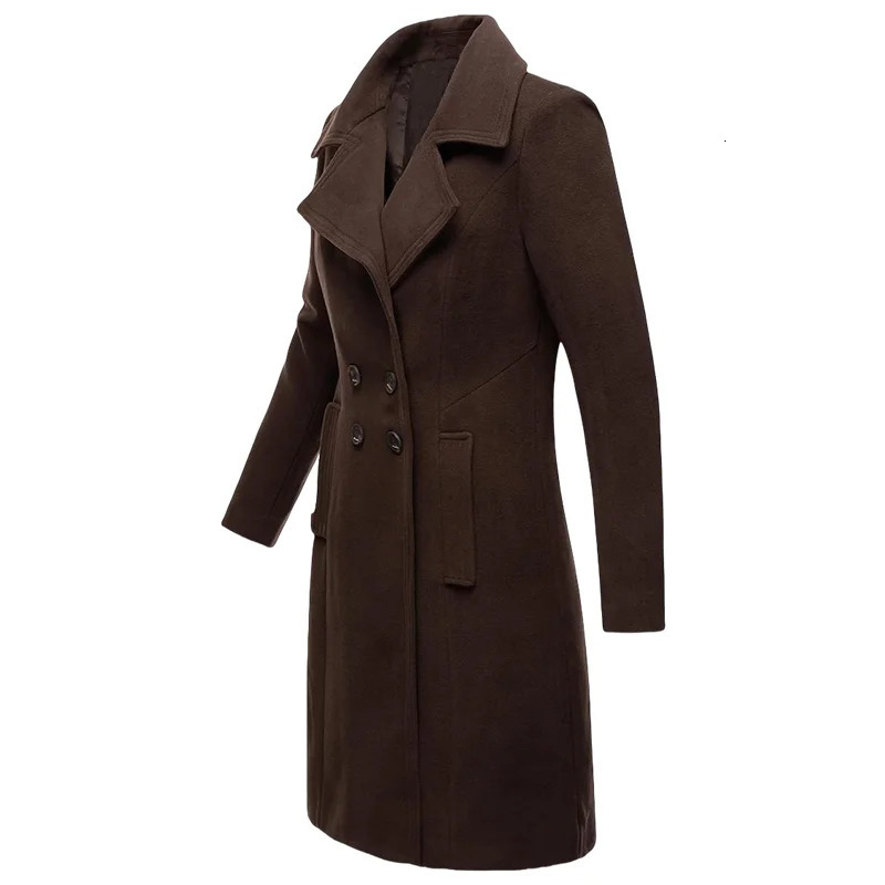 Womens Trench Double Breasted Woolen Lined Warm Jacket Lapel Slim Elegant Coat Large Size Streetwear Outerwear Clothing 260228