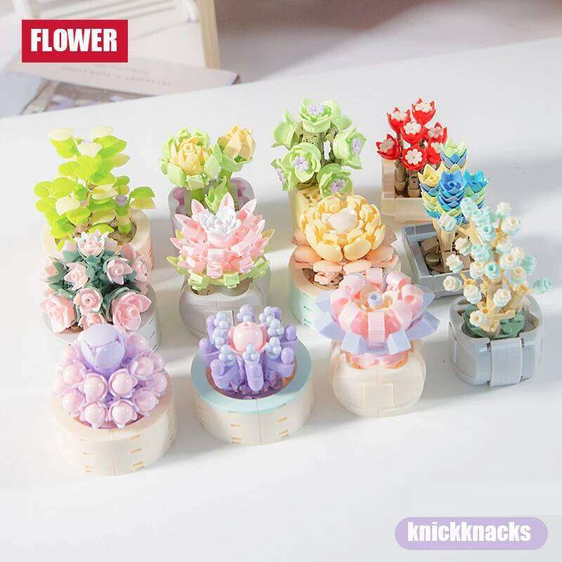 Mini Potted Building Blocks Flowers Succulents Decoration Bonsai Flower Model Ornaments Children's Toys Bricks Holiday Gifts Z260306