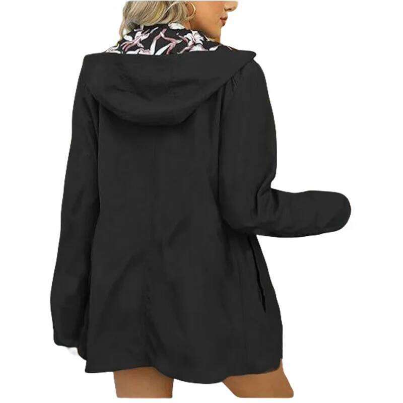 Women's Autumn Hooded Jacket Reversible Printed Casual Coat with Pockets Multicolour Streetwear S-2XL Matching Clothing