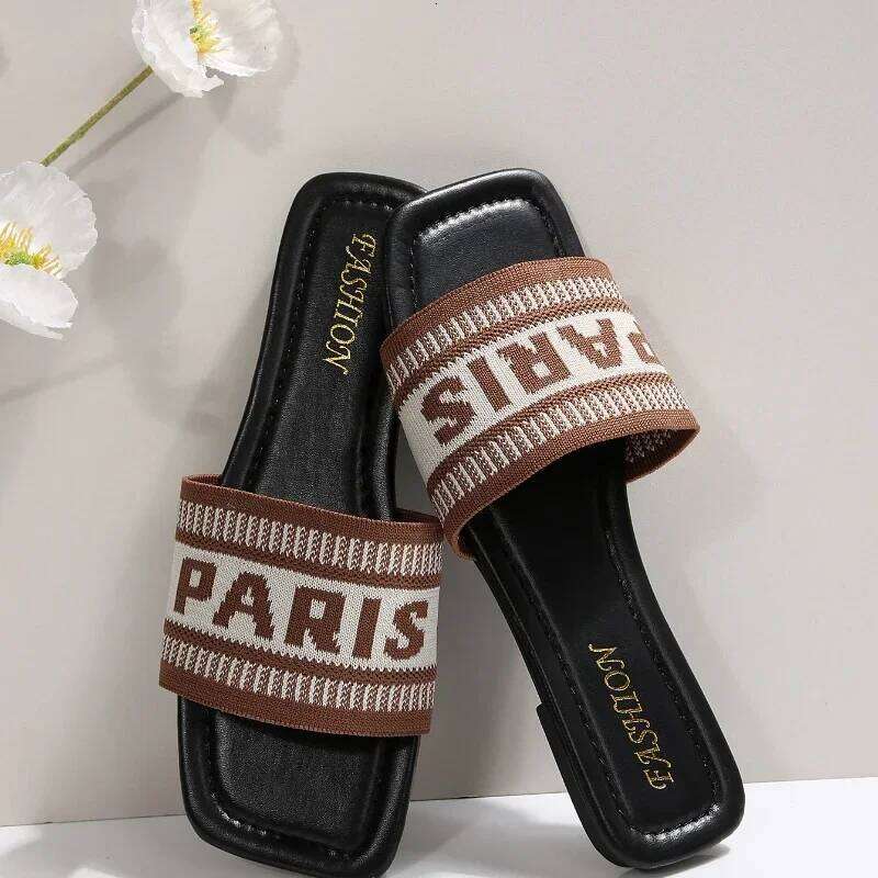 Fashionable Classic Simplicity Sandals Slides New Cloth Cover Letter Outdoor Casual Flat Bottom Slippers Women