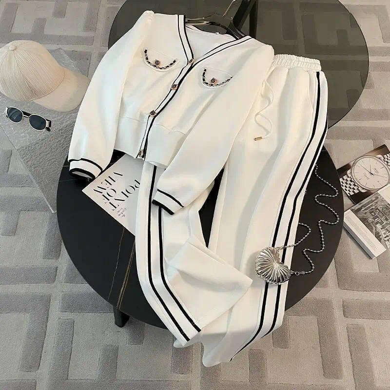2026 Women's Spring and Autumn High end Casual Western Pants V-neck Top Wide Leg Pants Two piece Sports Set