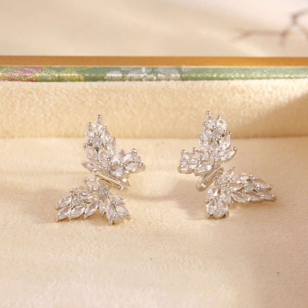 Micro Pave Zircon Earrings S925 Silver Light Luxury Style Elegant Fashion Luxurious High-end Niche Butterfly Earrings