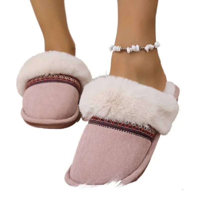 Winter 2025 new warm for women fluffy suede home slippers comfortable indoor anti slip outdoor cotton shoes
