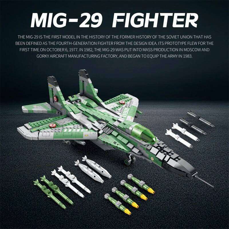 1290PCS MIG-29 Jet Building Blocks Diy Military Fighter Model Assembly Bricks Desktop Decoration Holiday Gifts Kids Toys Z260305