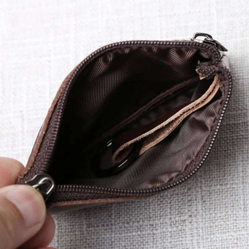 Leather Mini Coin Purse Unisex Simple Portable First Layer Cowhide Retro Handmade Zipper Small Wallet Key Case C260304