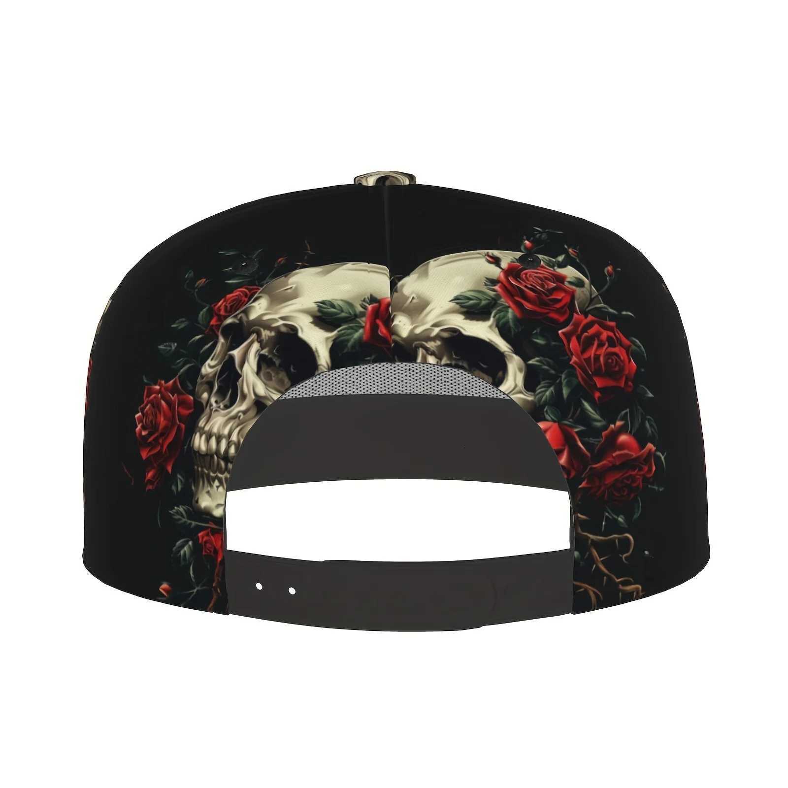 Sunshade Breathable Adjustable Baseball Cap with Gothic Rose Skulls Pattern Cap for Outdoor Sport S260306