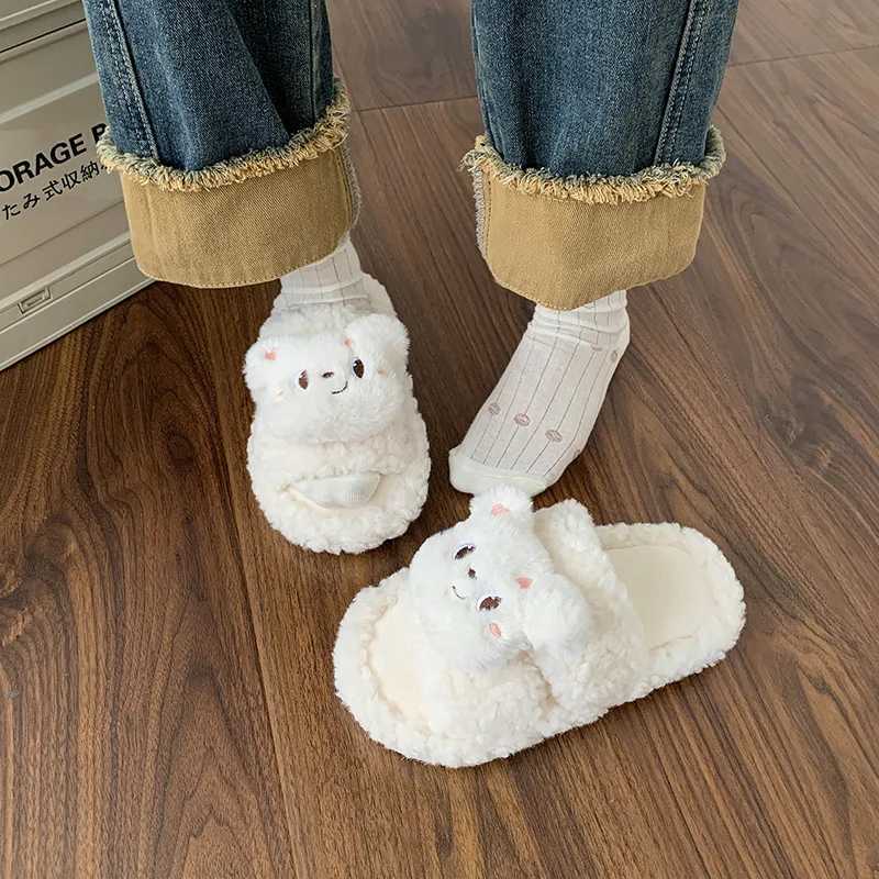 Bear Fur Slippers for Women Wearing Thick-soled Cotton Slippers for Women Working At Home Autumn and Winter Cute S260305