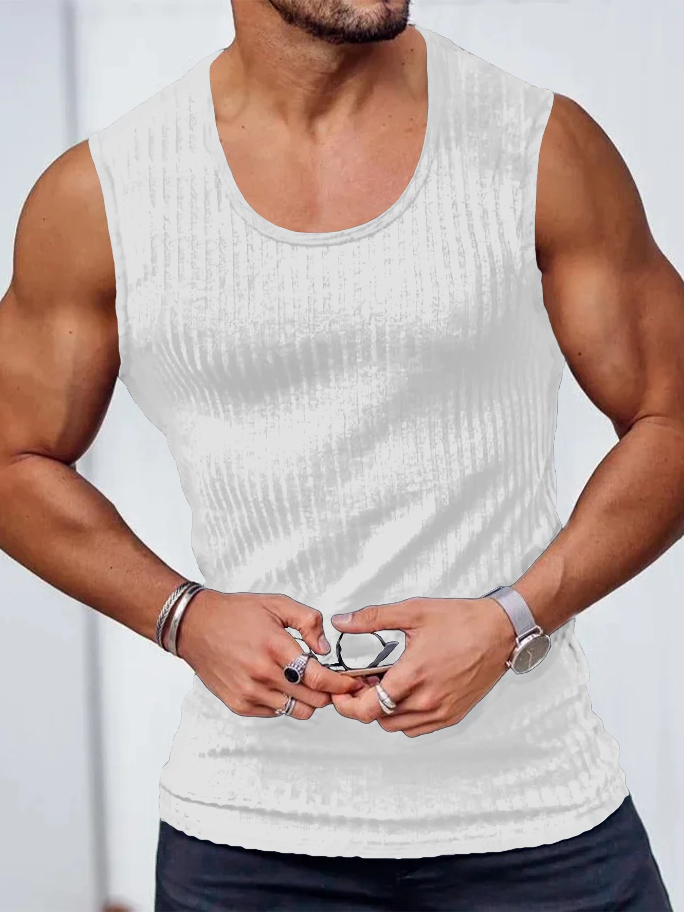 Summer Mens Vest Stripe Gym Tank Top Men Fitness Sleeveless Shirt Male Exercise Sports Vest Undershirt Bodybuilding Clothing 260306