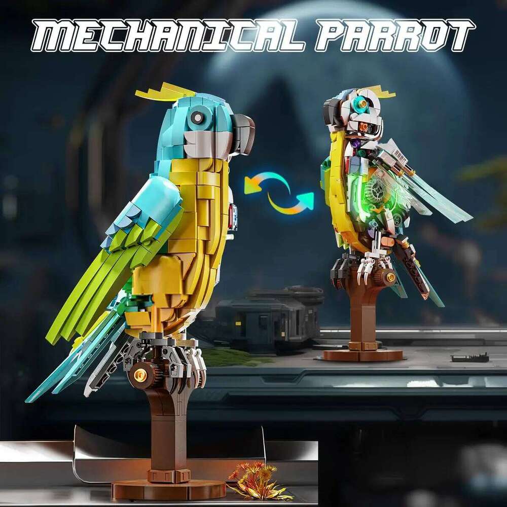 688PCS Parrot Set Mechanical Birds Building Block Toy Collectible Animal Display Model Home Office Decor Gifts for Kids Z260306