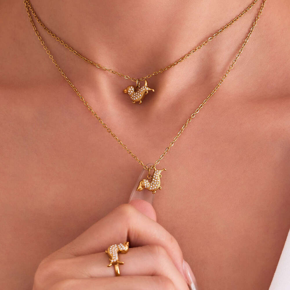 Light Luxury Cute Puppy Full-Diamond Pendant Necklace, Bracelet, Ring, Earrings, Elegant Niche Jewelry Set