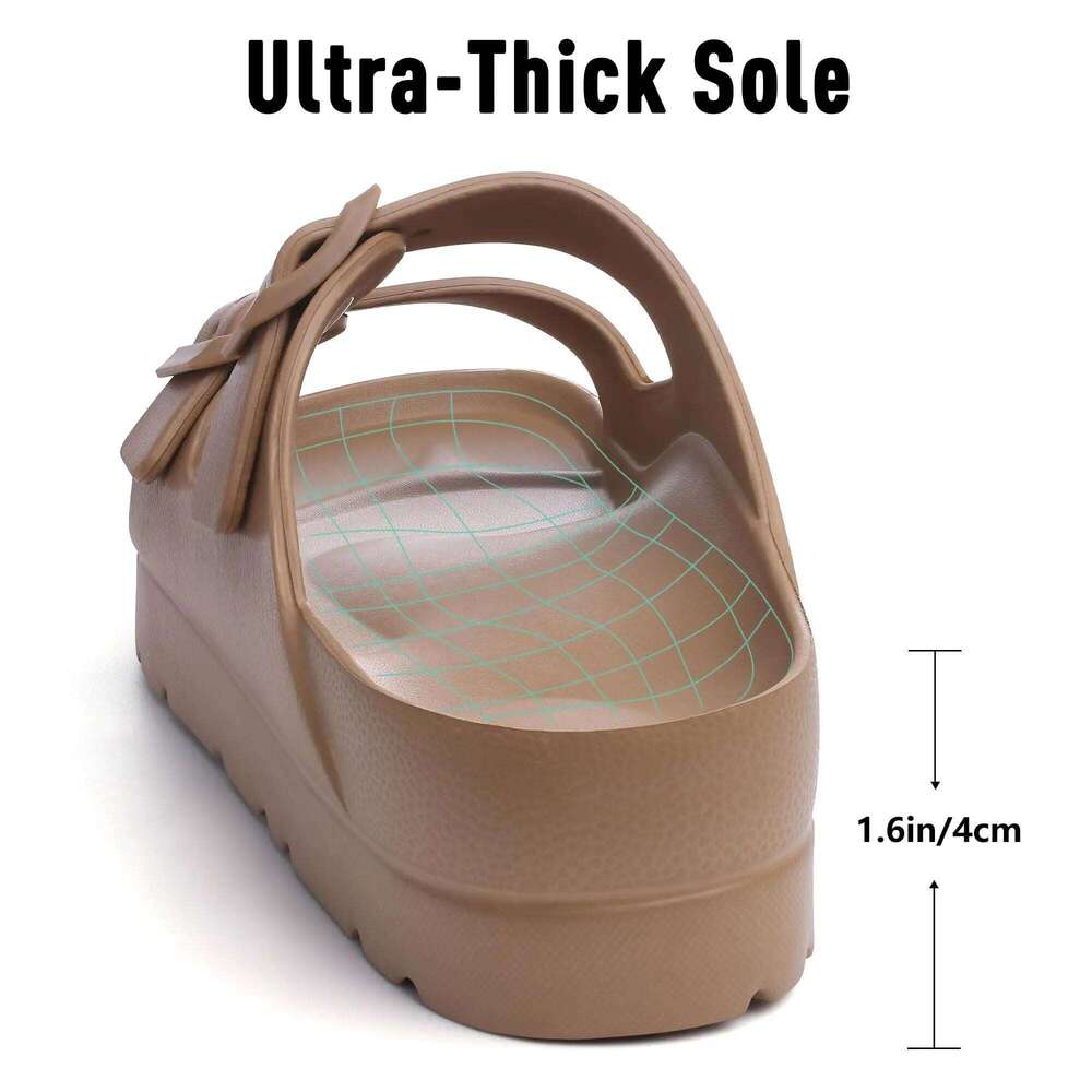 Litfun Fashion Thick Sole For Women Lightweight EVA Beach Shoes With Adjustable Buckle Summer New Orthopedic Slippers