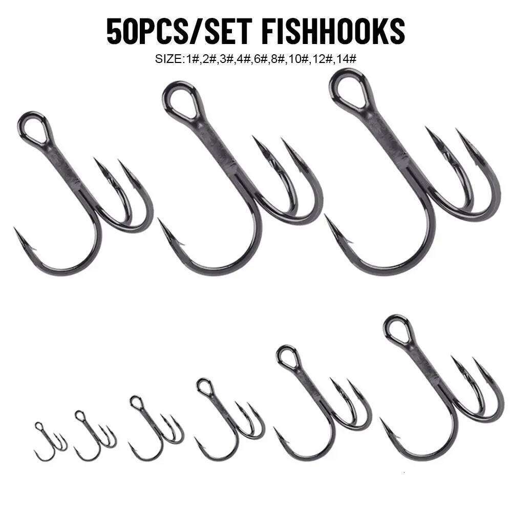50Pcs Black Nickel Super Sharp Fishhooks Treble High Carbon Steel Matte Tin Fishing Tackle Sharpened Hooks S260305